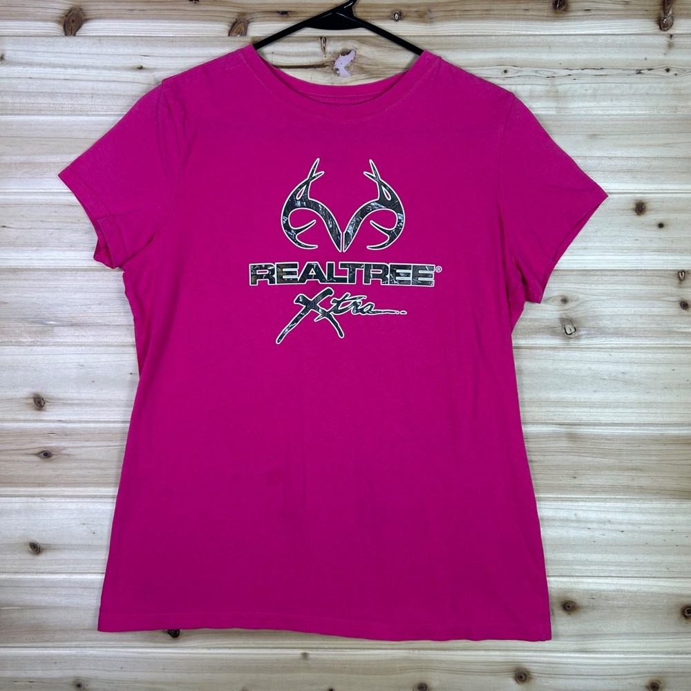 Realtree Xtra Womens Large Pink Camo Antler Short Sleeve Shirt